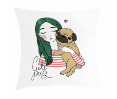 Dog with Girl Pillow Cover