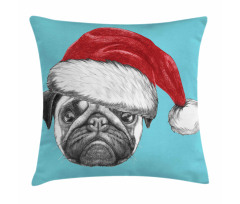 Dog with Santa Hat X-Mas Pillow Cover