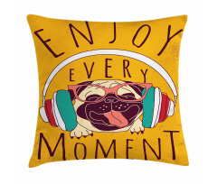 Happy Dog Listening Music Pillow Cover