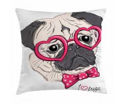 Dog with Heart Glasses Bow Pillow Cover