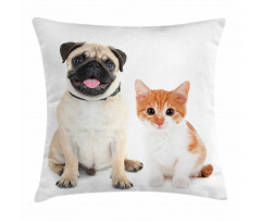 Kitten and Puppy Photo Pillow Cover