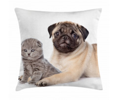Young Puppy and Kitten Pillow Cover