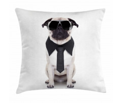 Cool Dog with Tie Glasses Pillow Cover