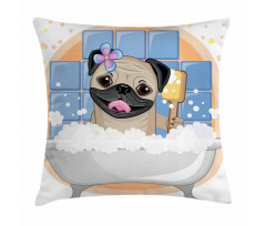 Dog Bath Caricature Funny Pillow Cover