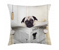 Puppy Reading Newspaper Pillow Cover