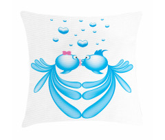 Blue Cartoon Fishes Heart Pillow Cover