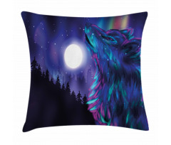 Aurora Borealis and Wolf Pillow Cover