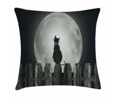 Cat Looking at the Moon Pillow Cover