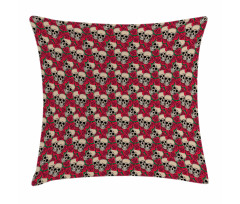 Skulls Red Blossoms Retro Pillow Cover