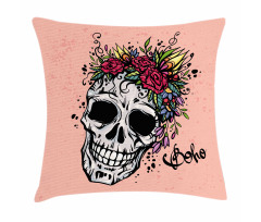 Skull Boho Floral Wreath Pillow Cover