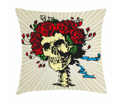 Skull in Red Flowers Crown Pillow Cover