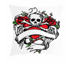 Sketch Skull Big Red Heart Pillow Cover