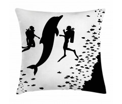 Scuba Divers Swimming Pillow Cover