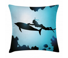 Diver Girl with Dolphin Pillow Cover