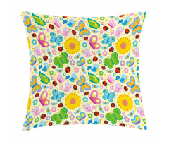 Spring Flowers Bugs Pillow Cover