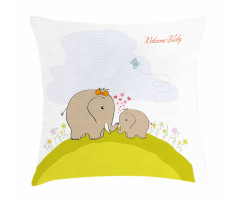 Mother Baby Elephant Pillow Cover