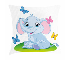 Elephant on the Meadow Pillow Cover