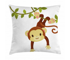 Cartoon Monkey on Liana Pillow Cover