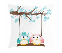 Owls in Love on Swing Pillow Cover