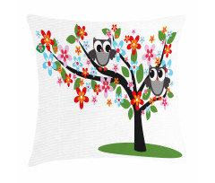 2 Flirty Owls on Tree Pillow Cover