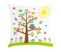 Colorful Tree Owl Pillow Cover
