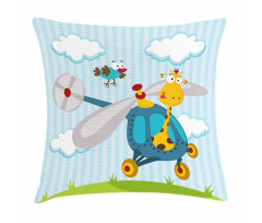 Funny Giraffe and Bird Pillow Cover