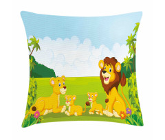 Lion Family in Forest Pillow Cover