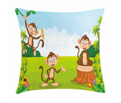 3 Monkeys Safari Pillow Cover