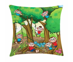 Kid Apes Play in Forest Pillow Cover