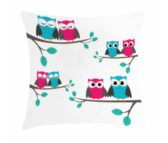 Couples of Owls on Tree Pillow Cover