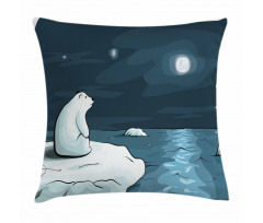 Polar Bear Moon Cartoon Pillow Cover