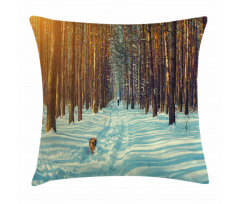Skier Running Dog Forest Pillow Cover