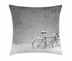 Bicycle Snow Calm Scene Pillow Cover