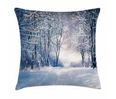 Alley in Snowy Forest Pillow Cover