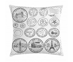 Stamps Famous Landmarks Pillow Cover