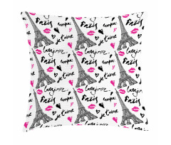 Pink Kiss Eiffel Love Pillow Cover