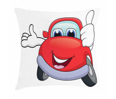 Cartoon Red Vehicle Happy Pillow Cover