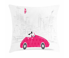 Woman Driving Vintage Car Pillow Cover