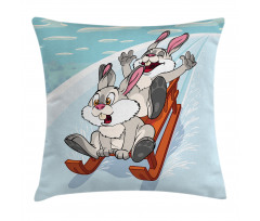 Winter Wooden Sled Cartoon Pillow Cover
