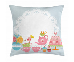 Birds Drinking Tea Pillow Cover