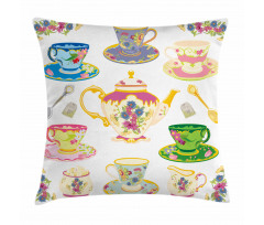 Vivid Teacups Sweets Pillow Cover