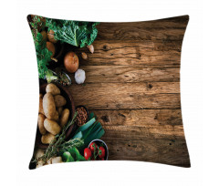 Wooden Table Vegetable Pillow Cover