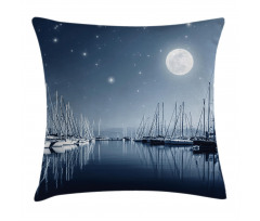 Calm Marina at Night Moon Pillow Cover