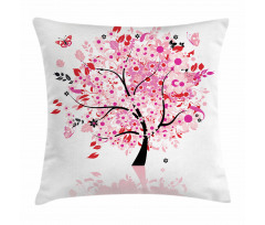 Abstract Tree and Flowers Pillow Cover