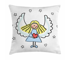 Little Girl Red Heart Pillow Cover