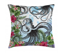 Tropic Hibiscus and Octopus Pillow Cover