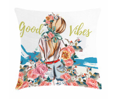 Girl Rose Flourish Pillow Cover