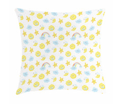 Happy Moons Stars Clouds Pillow Cover