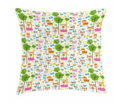 Happy Jungle Zoo Animals Pillow Cover