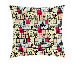 Robots on Grid Squares Pillow Cover
